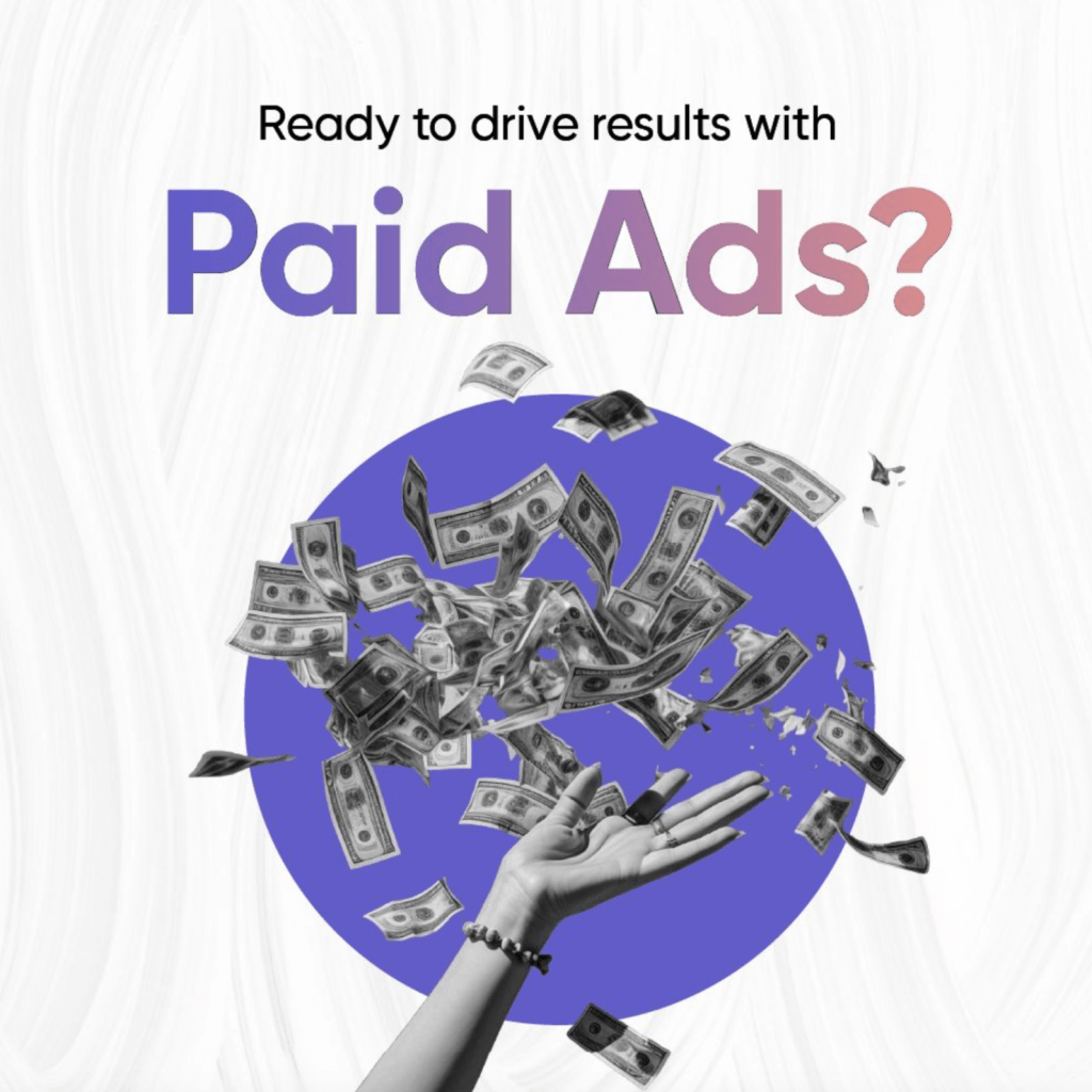 Hand tossing dollar bills in the air with a bold "Paid Ads" sign, representing NiHow Global’s expertise in driving ROI through targeted paid media campaigns. 手中撒出鈔票，搭配「Paid Ads」字樣，象徵 NiHow Global 透過精準投放付費廣告創造高投資報酬率的專業能力。